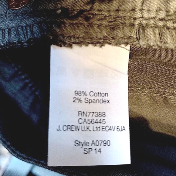 NWT J. Crew Toothpick Ankle Cropped Green Jeans with Red‎/White Trim, Size 26 - Picture 7 of 8
